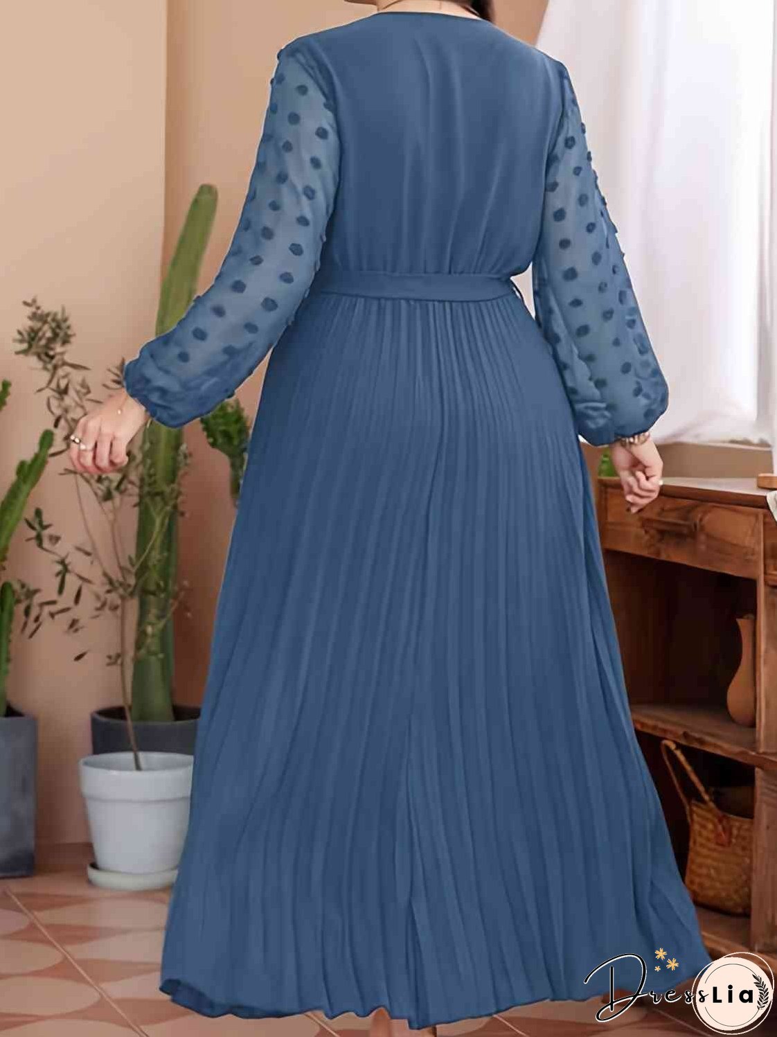 Plus Size Swiss Dot Tie Waist Maxi Dress