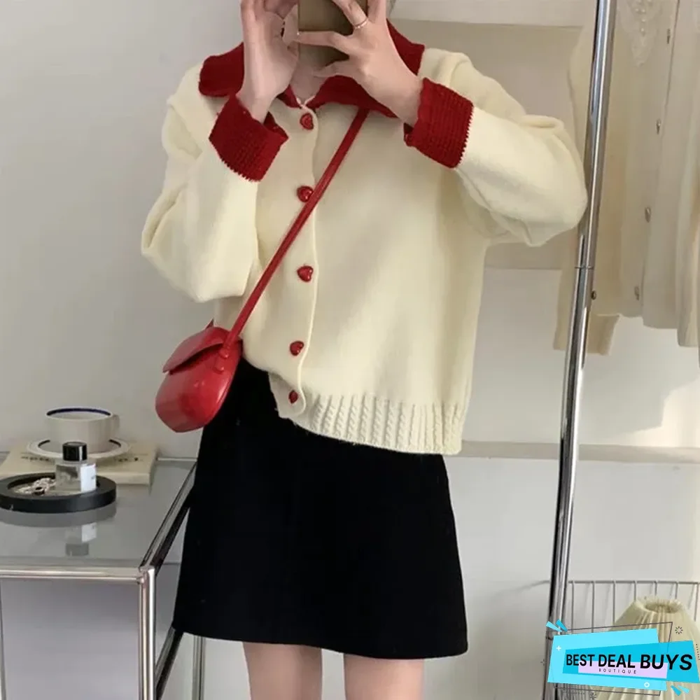 Love Loose Contrast Lapel Knit Cardigan