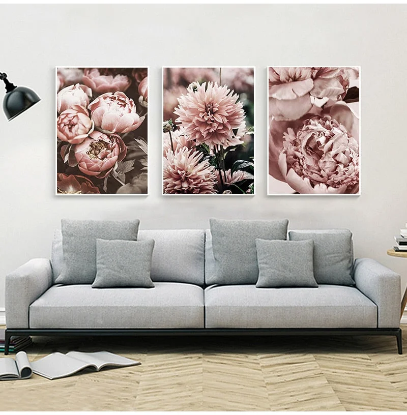 Peony Flower Canvas Painting Nordic Poster Rose Gold Floral Scandinavian Style Print Wall Art Decoration Picture for Living Room