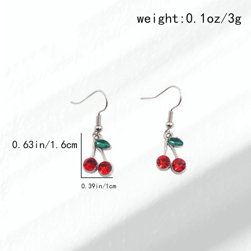 1 Pair Cute Cherry Plating Copper Rhinestones Drop Earrings