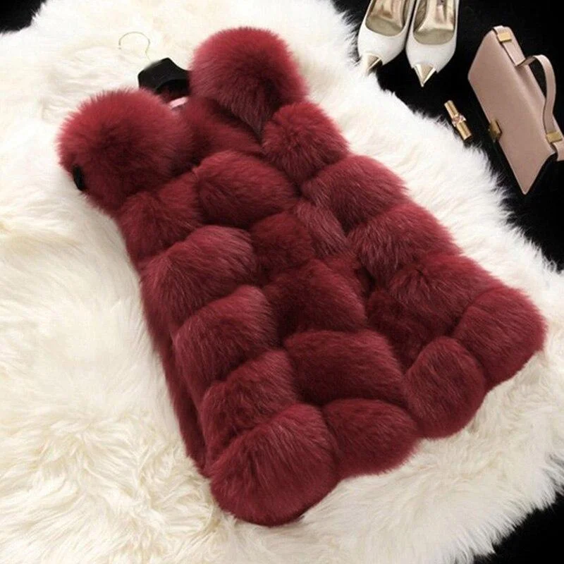 FTLZZ Winter Women Faux Fur Coats New Warm Slim Sleeveless Faux Fox Fur Vest Casual Jacket Female Elegant Black White Casaco 1026