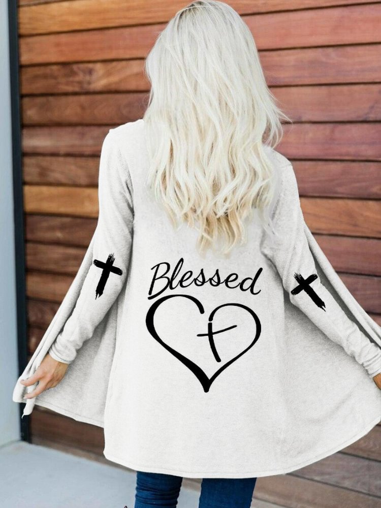 Blessed Cross Heart Graphic Cardigan