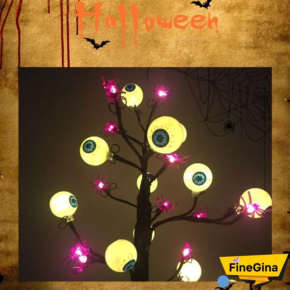 18 Inch Spooky Ghost Eye Spider Tree Light With 24 LED Lights For Halloween Decoration
