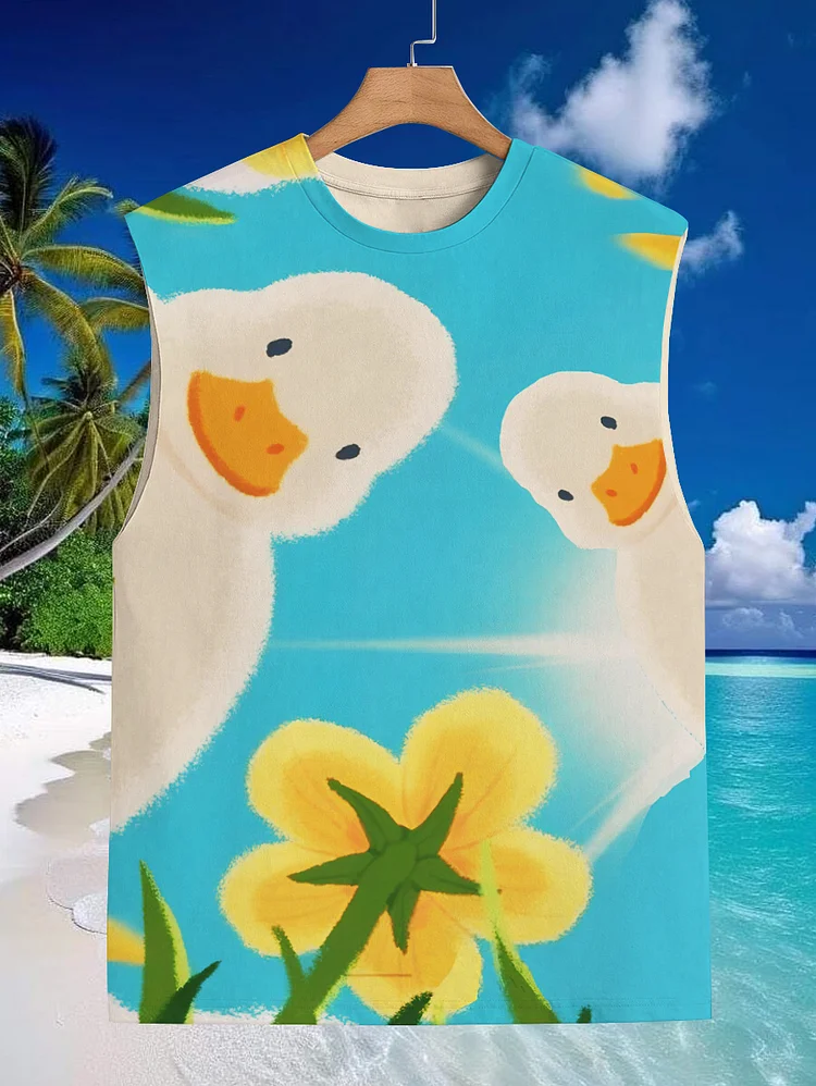 Men's Duck Flower Vacation Print Tank Top