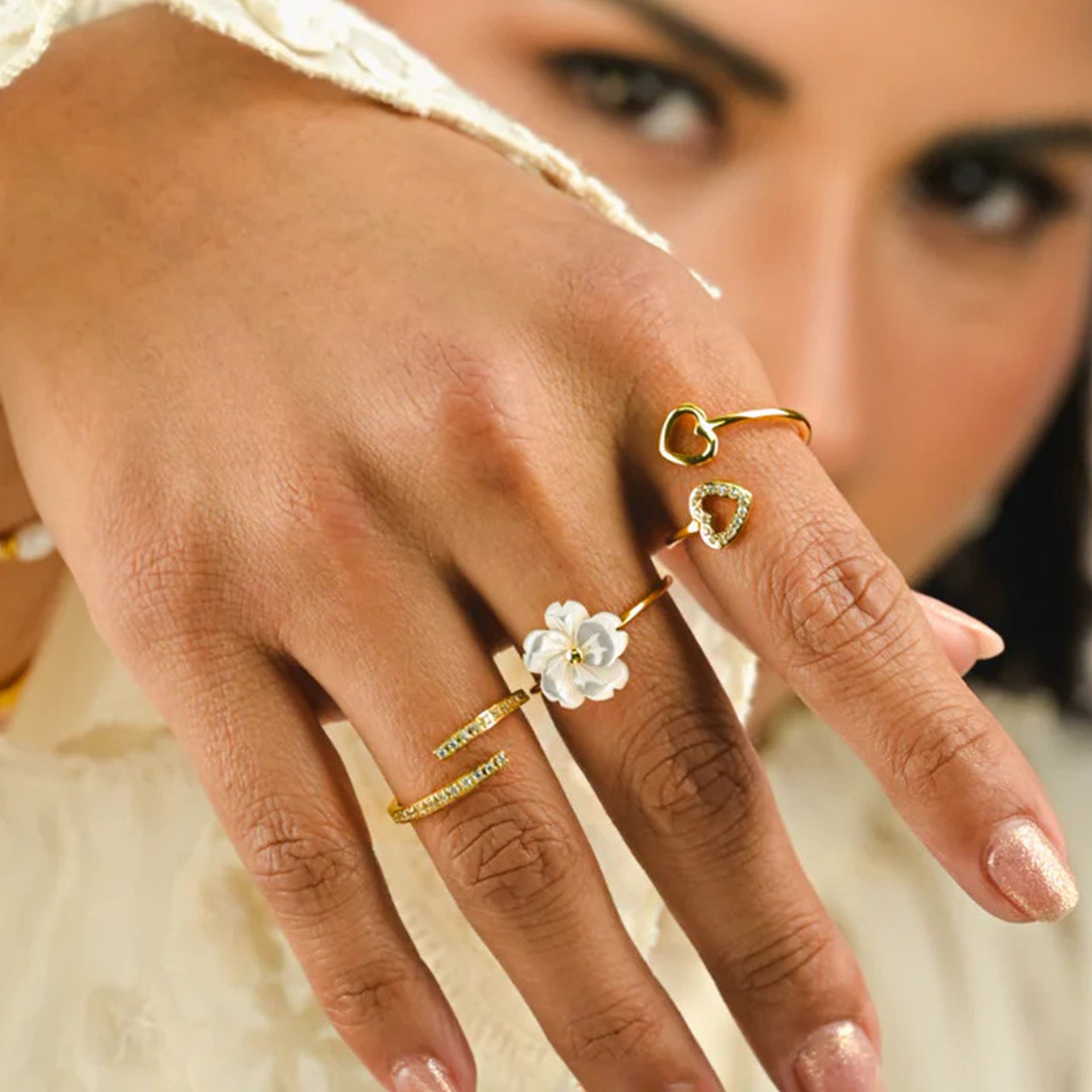 Jie Ding Stainless Steel Flower Ring Female Niche Design Ring Titanium Steel Jewelry Bracelet Rings