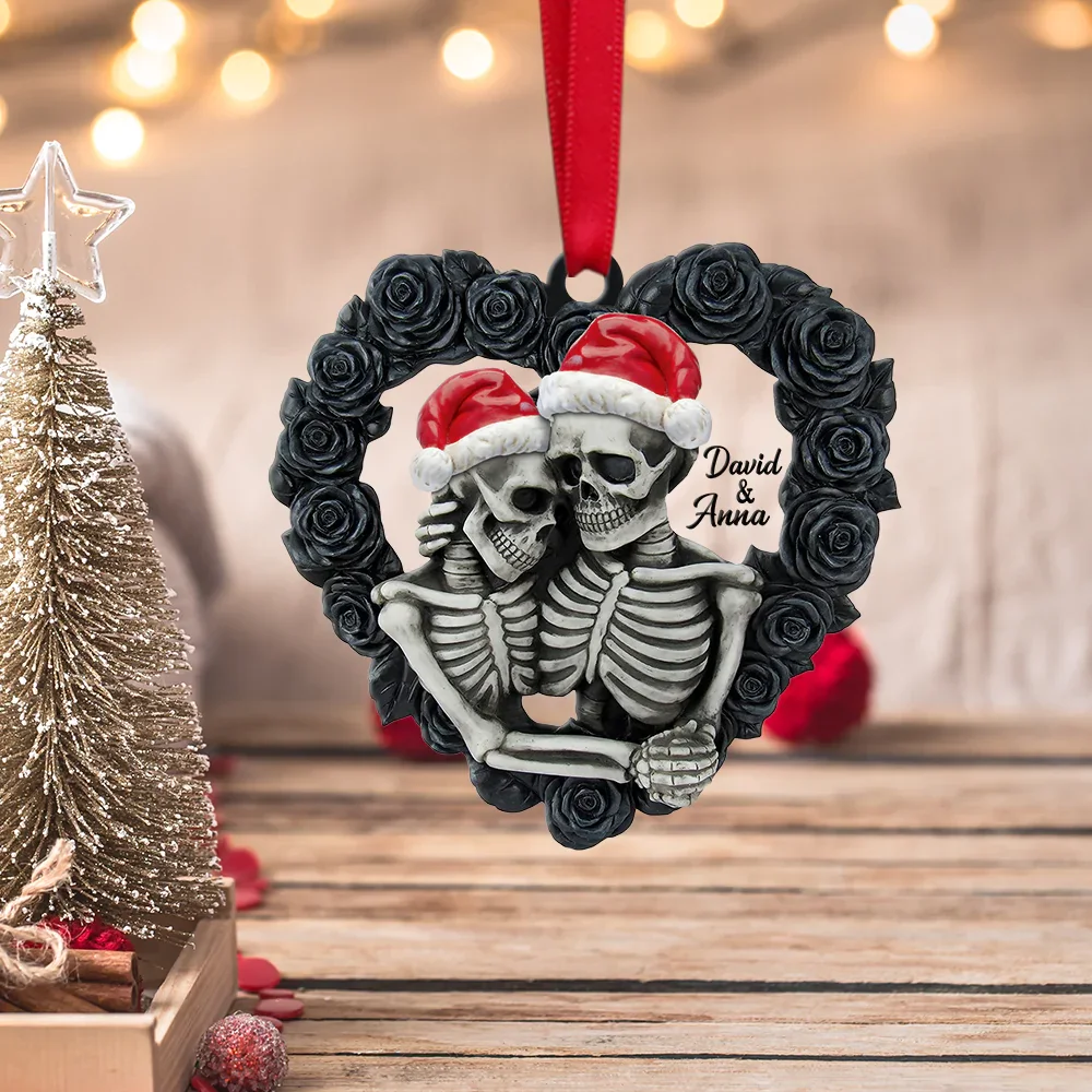 Skeleton Couple Christmas Tree Decoration Heart-Shaped Black Rose Personalized Decoration 