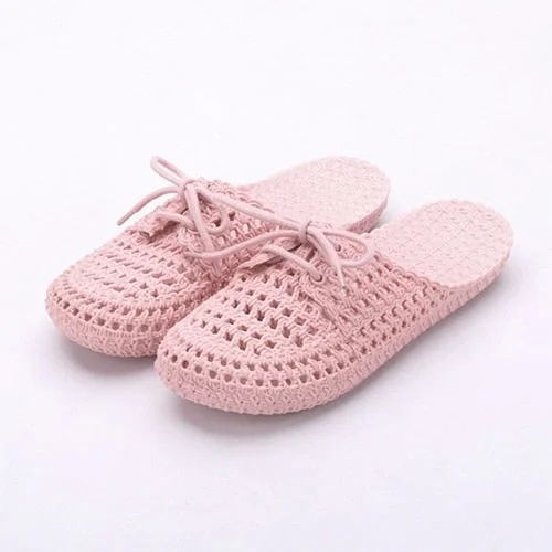 Summer Women's Openwork Slippers Woman Non-slip Slides Female Hollow Out Breathable Flat Women Home Indoor Shoes Big Size