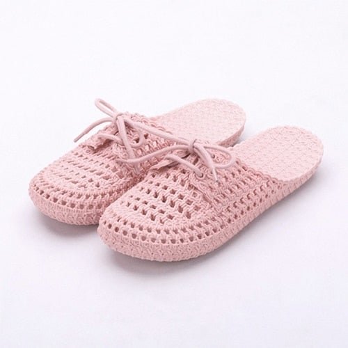 Summer Women's Openwork Slippers Woman Non-slip Slides Female Hollow Out Breathable Flat Women Home Indoor Shoes Big Size