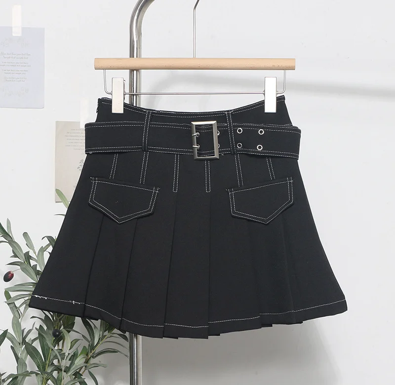 Uveng Real Shooting Hottie Retro Bright Line Dress Women Walk Light 100-Fold Skirt High-Rise Thin A Short Skirt 8201