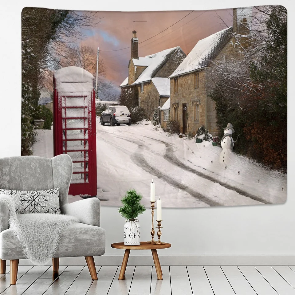 Fashion Christmas Wall Hangings Snow View Wooden House Hippie Mandala Indian Tapices Home Furnishing Decoration