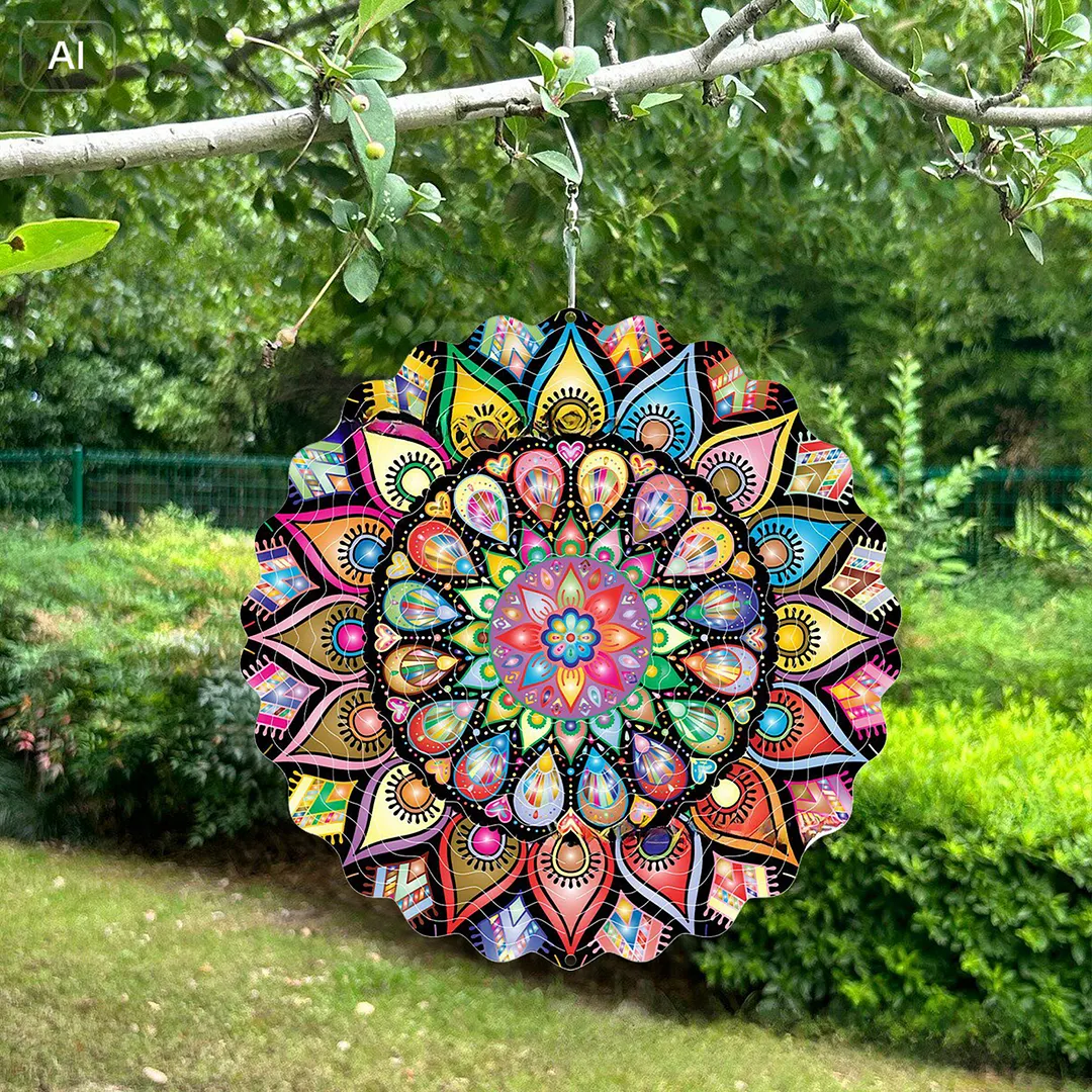 Mandalas Hanging Wind Spinner 360 Degree Rotating 3D Garden Wind Spinners 10-Inch Hanging Wind Catcher Art Gift for Home Garden Halloween Christmas (02)