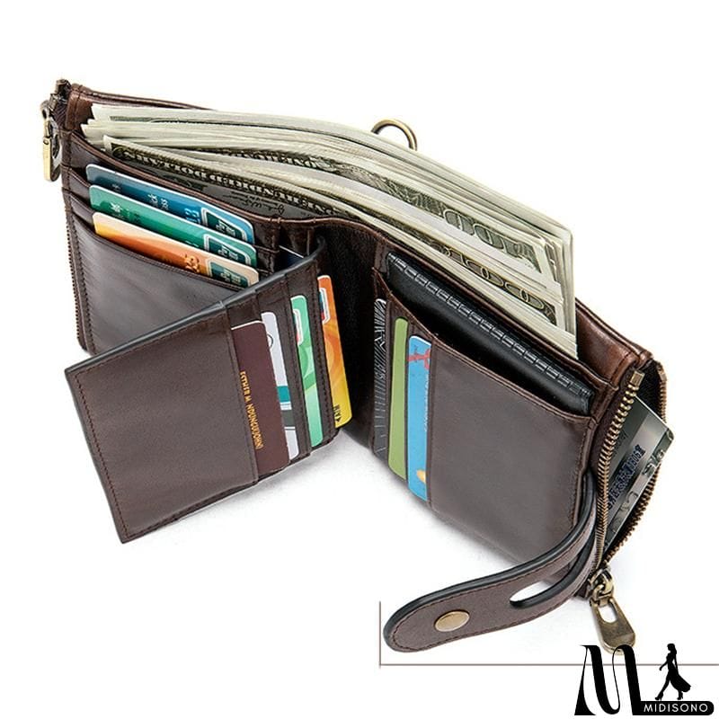 MidiSono - Mens Anti-Theft Multipockets Vintage Leather Wallets