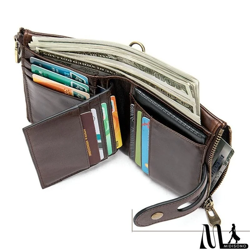 MidiSono - Mens Anti-Theft Multipockets Vintage Leather Wallets
