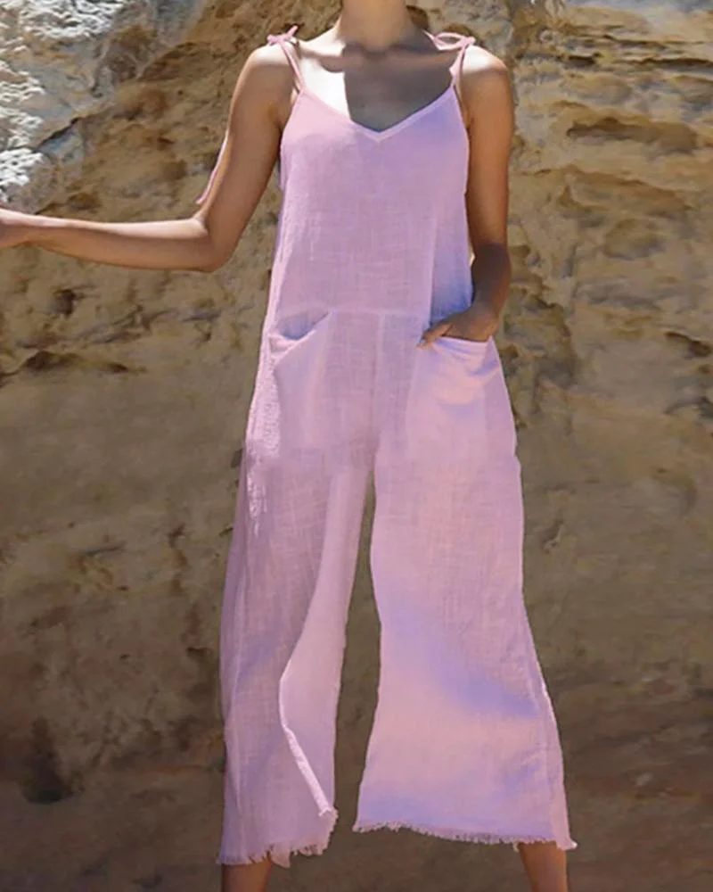 Solid Color Suspender Jumpsuit