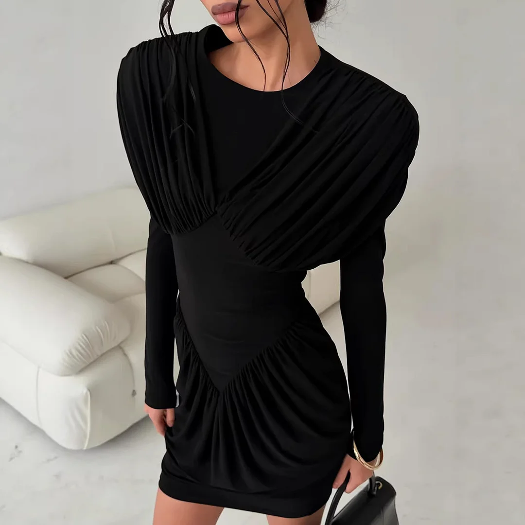 Sdrawing Sdrawing Autumn New Fold Design Sense Of Small To Close The Waist Hottie Style Long-Sleeved Bottom Shirt Woman
