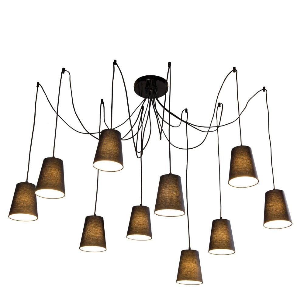 Modern Large Black/White Spider Braided Pendant Lamp DIY 10 Heads Clusters Of Hanging Fabric Shades Ceiling Lamp E14 Lighting