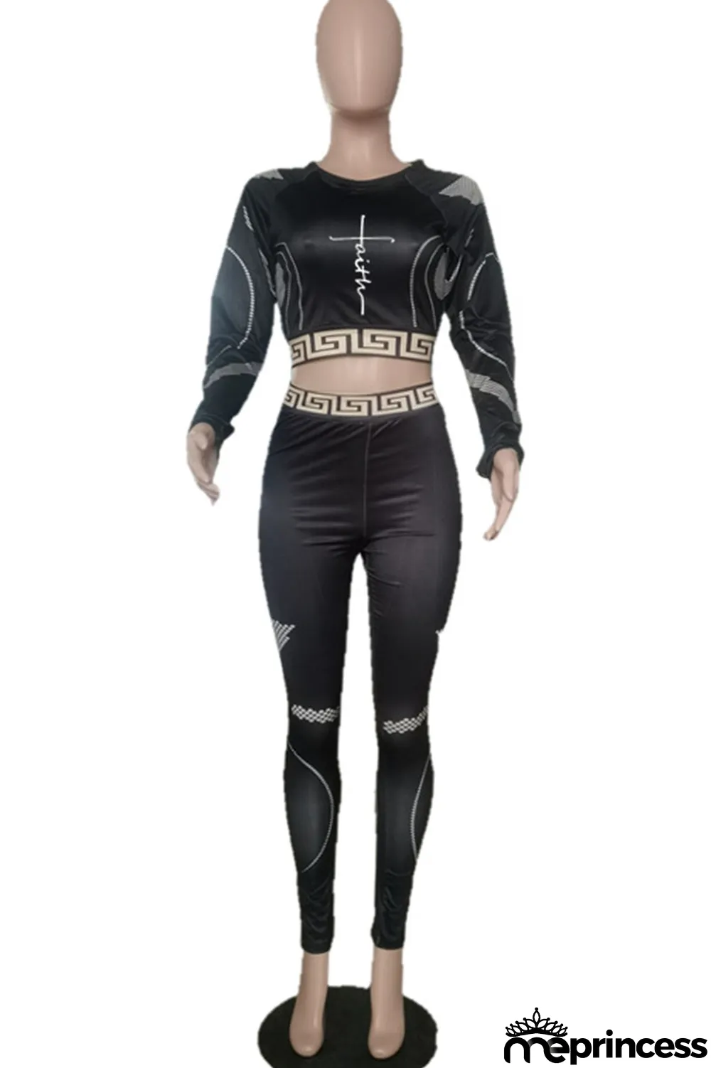 Burgundy Casual Print Split Joint O Neck Long Sleeve Two Pieces