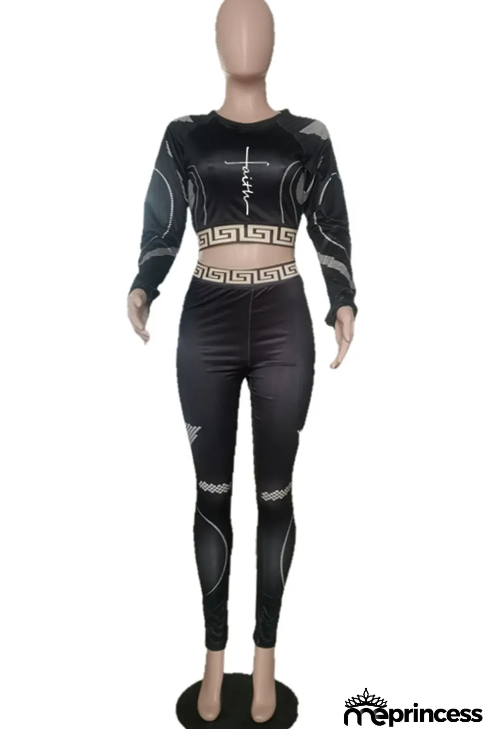 Burgundy Casual Print Split Joint O Neck Long Sleeve Two Pieces