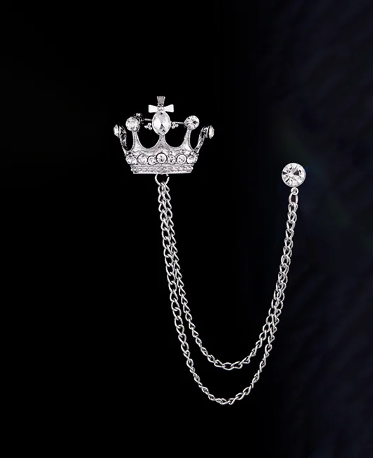 Fashionable Crown Diamond Suit Accessories Chain Brooch Pins 