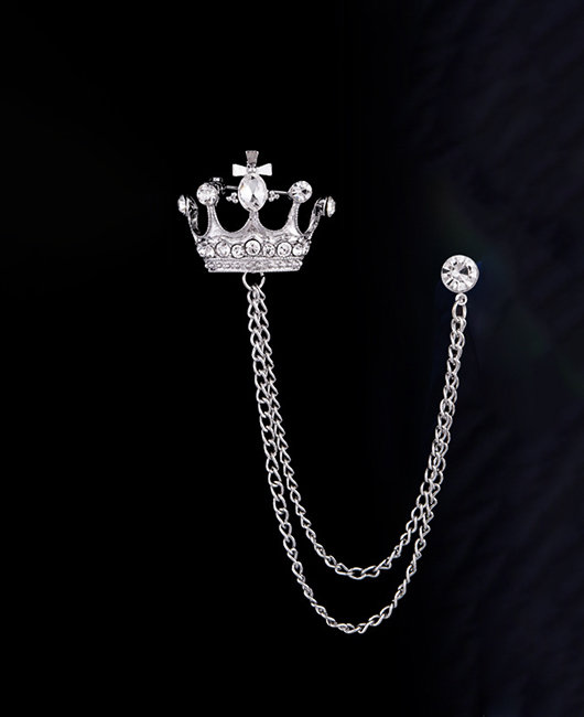 Fashionable Crown Diamond Suit Accessories Chain Brooch Pins