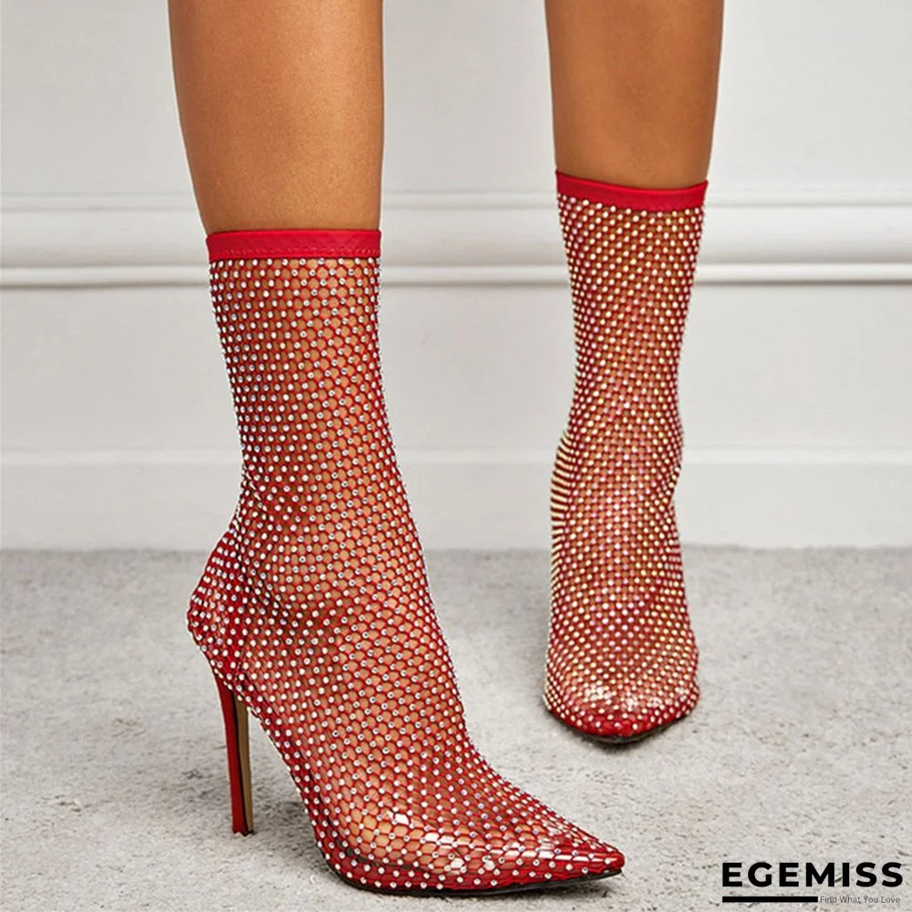 Red Fashion Sexy Casual Hollowed Out Patchwork Rhinestone Pointed Shoes | EGEMISS