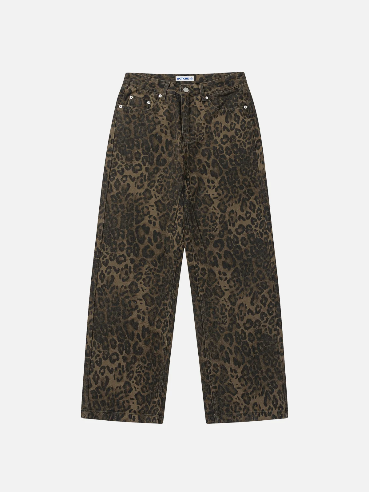 Brown Act Chic Leopard Print Straight Leg Jeans Front