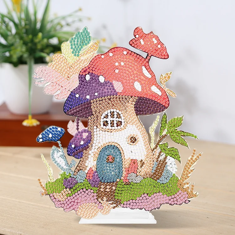 Round Crystal Painting Desktop Diamond Painting Table Decor (Mushroom House  #1)