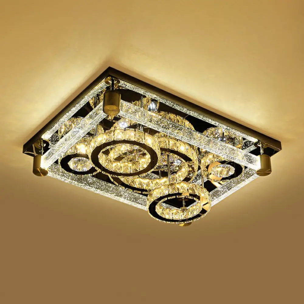 Modern Crystal Circle Led Flushmount Light For Ceiling - Clear Rectangular Design / 23.5&rsquo;