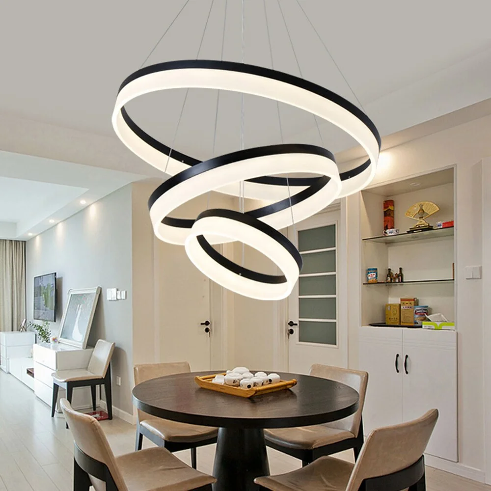 Nordic Ring Pendant Lamp Restaurant Bar Lighting LED Circle Hanging Lamp Stepless Dimming Steel Wire Fashion Simple Light