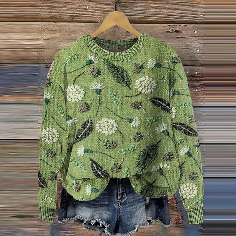 VChics Fresh Natural Floral Jacquard Sweater