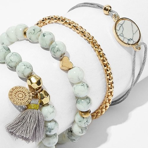 Women's Marble Pattern Beaded Bracelet 4pcs