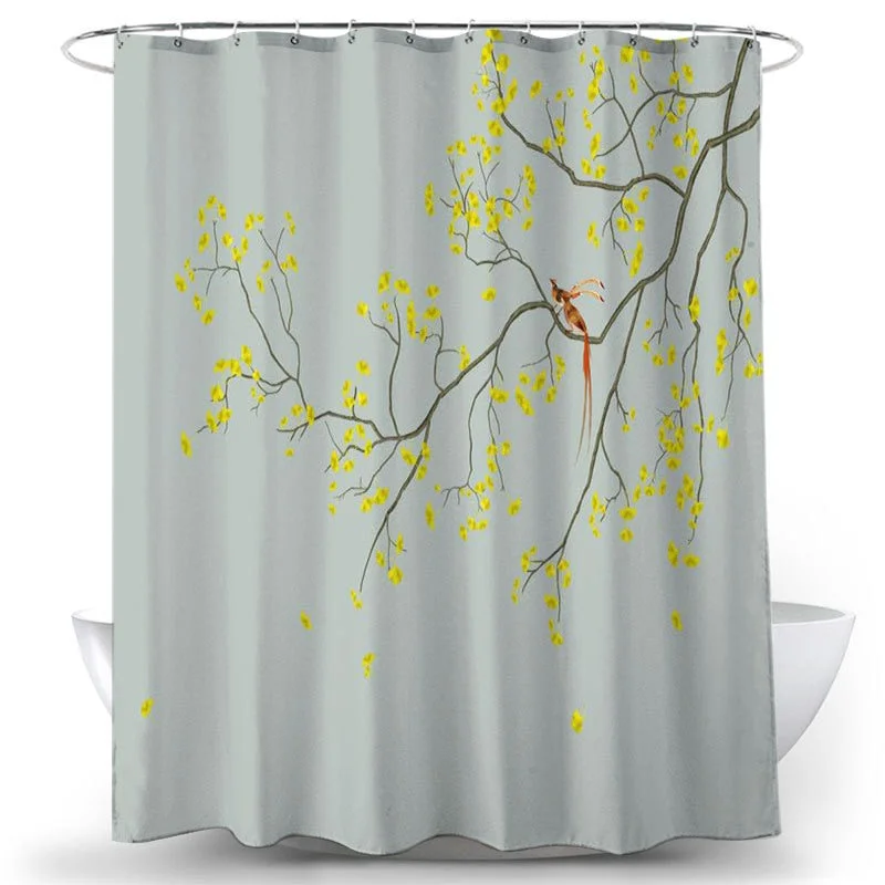 Flower Bird Shower Curtains Waterproof Bathroom Decor 3D Printed Fabric with Hooks Decoration Shower Curtain