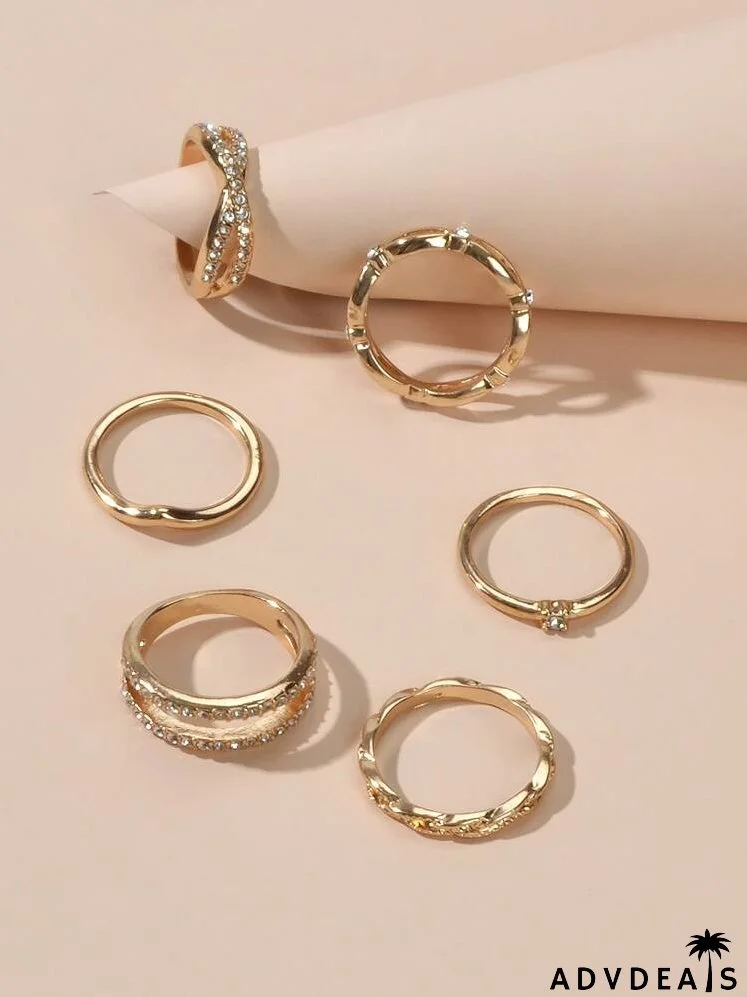 6pcs Rhinestone Decor Ring
