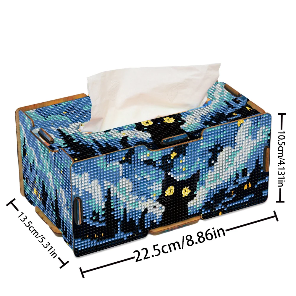 Kitten 5D DIY Diamond Painting Handmade Tissue Holder Wooden Tissue Box Craft