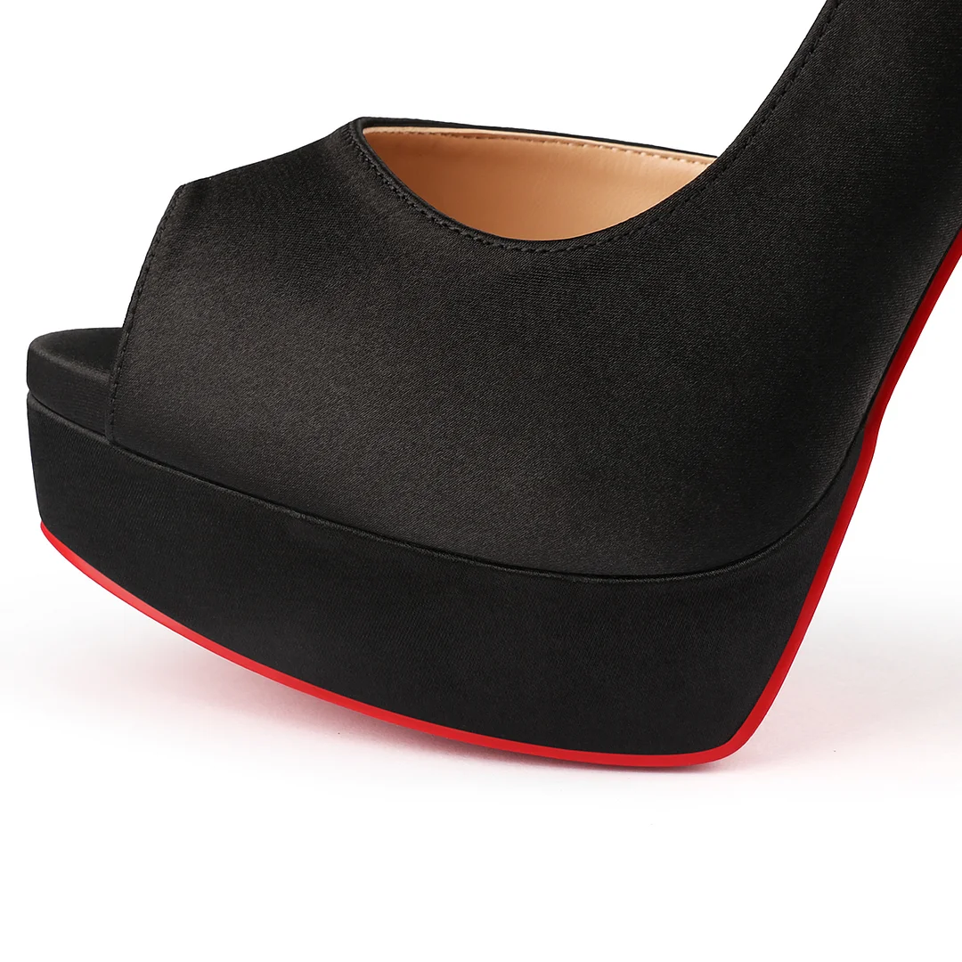 150mm Red Bottom Heels Sky High Platform Ankle strap Pumps Party Shoes Silk-MERUMOTE