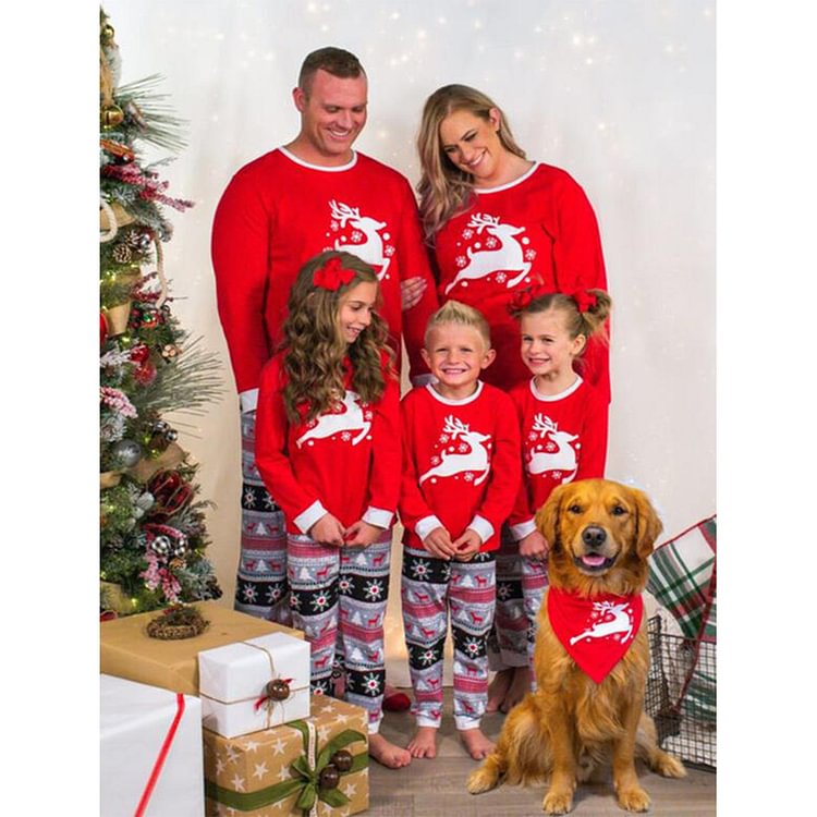 Christmas Elk Print Parent-child Pajamas Set