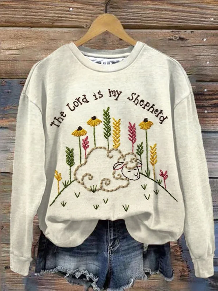 Comstylish The Lord is my Shepherd Embroidered Cozy Sweatshirt