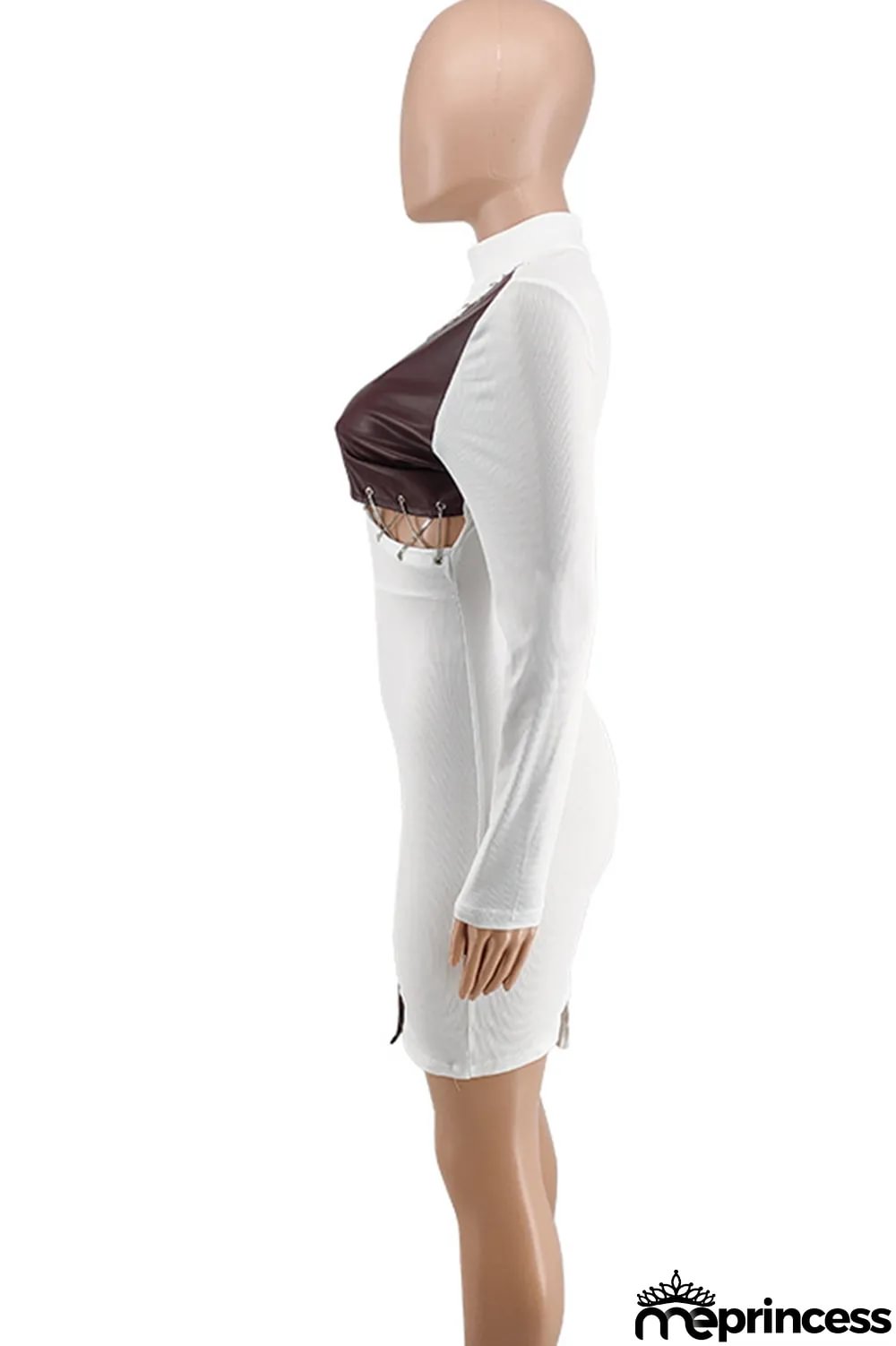 Red Fashion Sexy Patchwork Hollowed Out Asymmetrical O Neck Long Sleeve Dresses