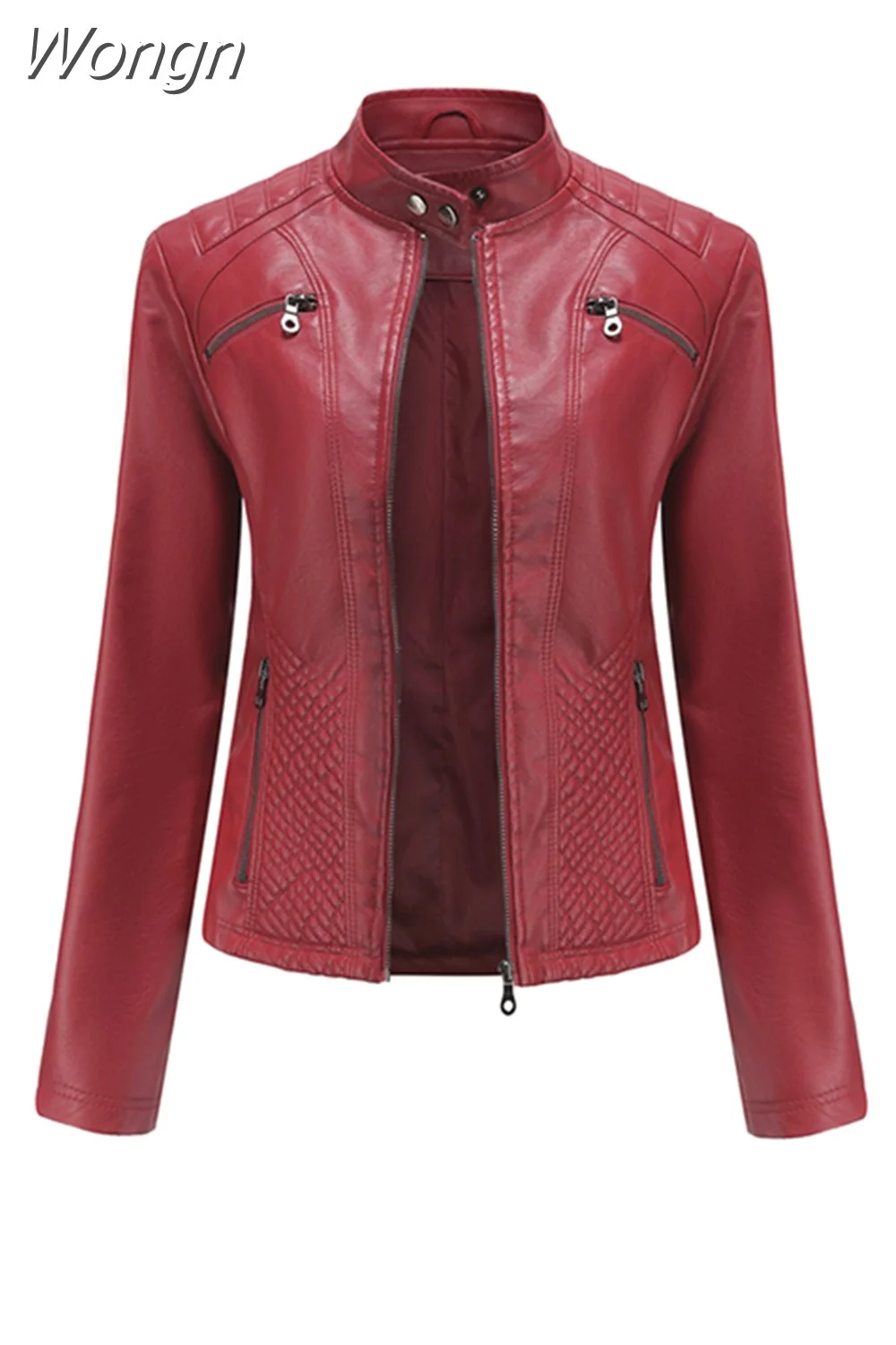 Wongn Spring Autumn Women PU Leather Jacket Casual Lady Zipper Slim Purple Jacket Vintage Female Motorcycle Jacket Coat