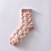 3D Jacquard Pink Flower Medium Tube Women Socks