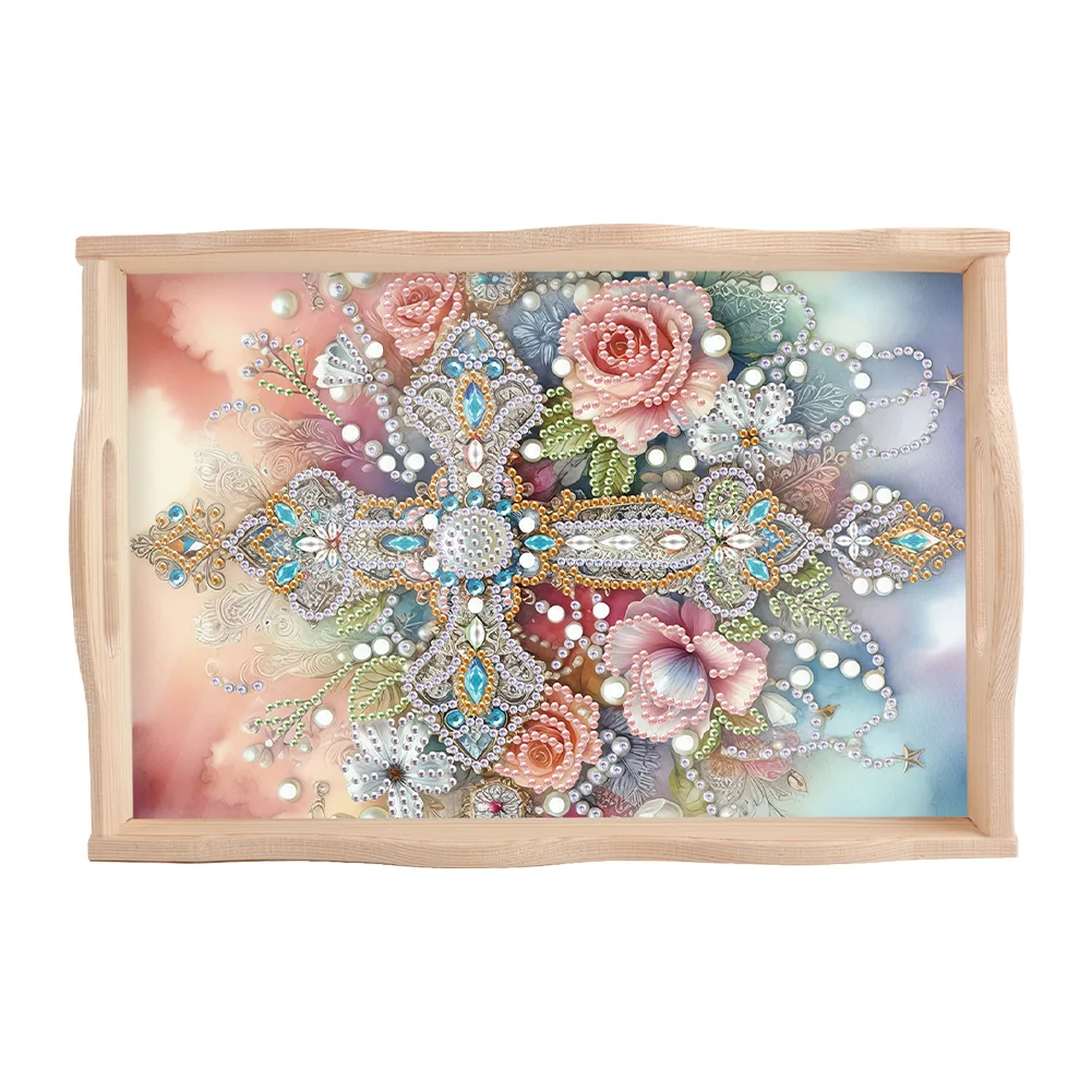 DIY Cross Wooden 5D Diamond Painting Tray Art Craft with Handles for Home Decor