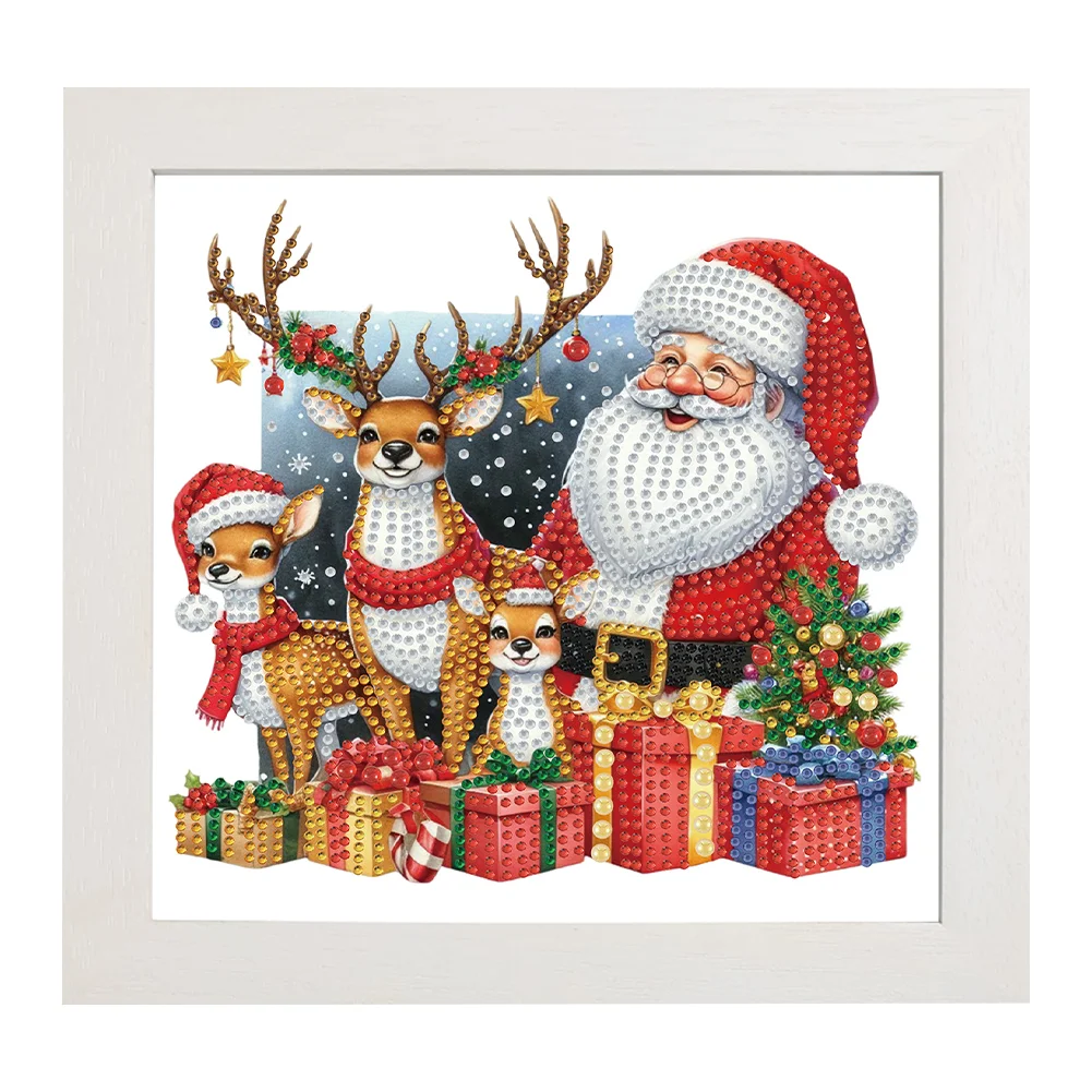 5D DIY Partial Special Shaped Drill Diamond Painting Xmas Santa Claus 22.8x22.8cm【With Frame】