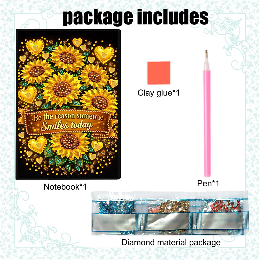 DIY Flower Diamond Painting Journals Notebooks 50 Pages A5 No Lines Special Shaped Diamond Art Kits for Beginners Craft Lovers and Artists (Sunflower)