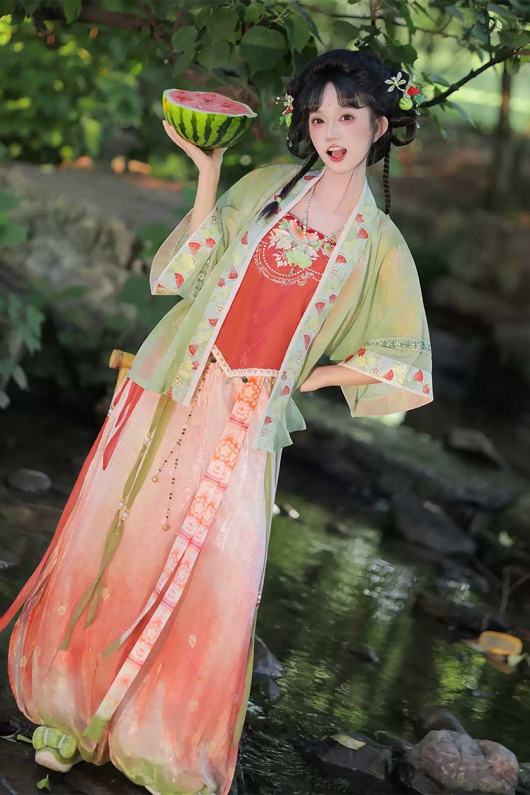 Song dynasty hanfu red hanfu trousers for spring - chiguashaonv 吃瓜少女 Stupa Stones