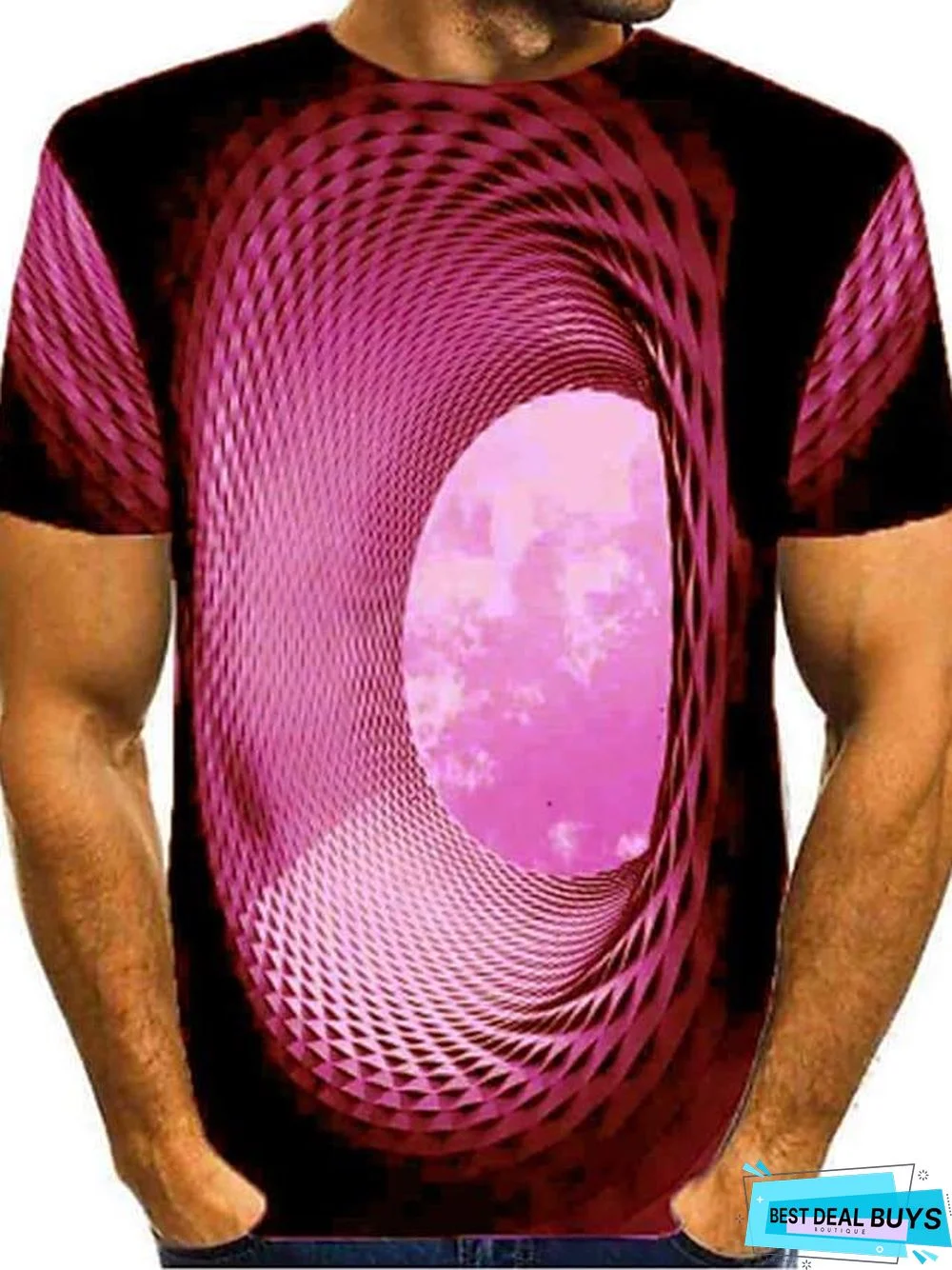 Men's T-shirt Graphic Optical Illusion Print Short Sleeve Daily Tops Basic Round Neck