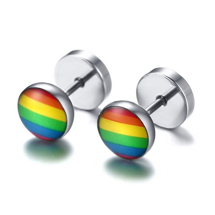Round Dumbbell Rainbow Stud Earrings