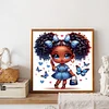 Fille Papillon Bleu-Foret rond Peinture au diamant-30*30CM