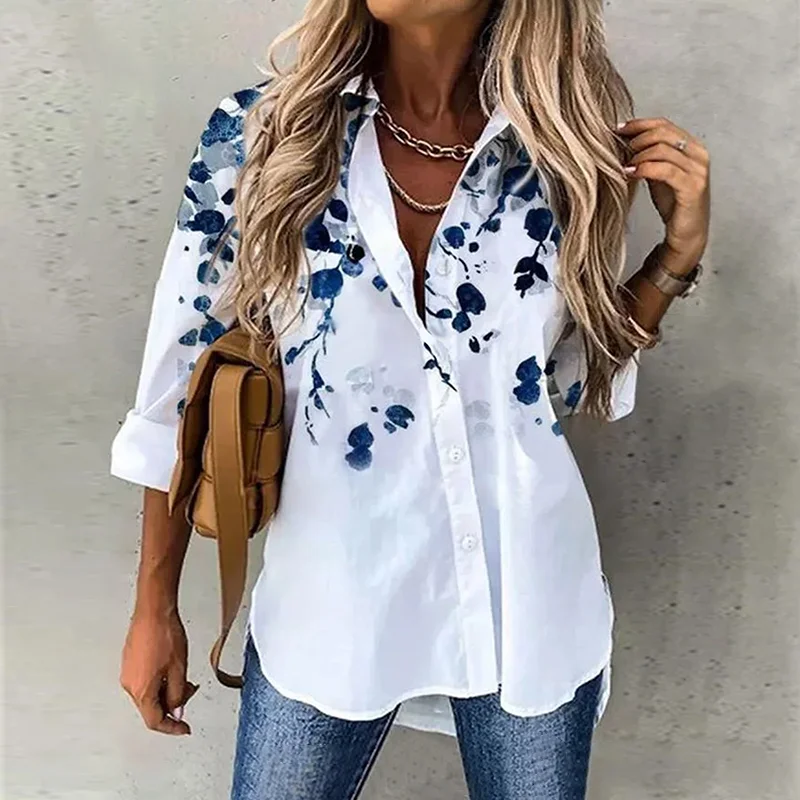 Simple Floral Women's Button Blouse