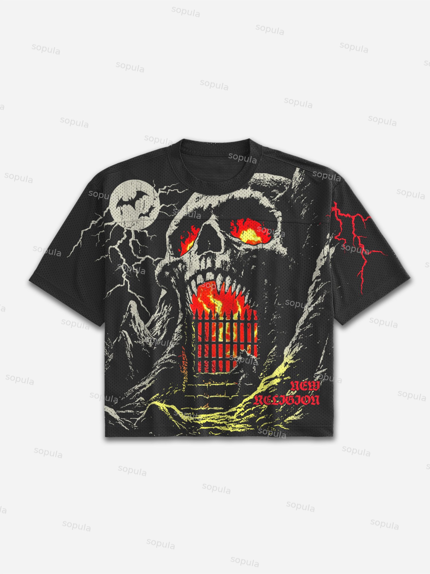Skull Flame Mountain Graphic Mesh Football Jersey T-shirt - Sopula｜Premium Graphic Tees & Graphic Clothing