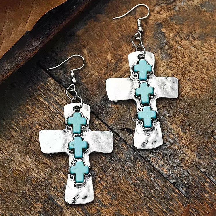 Vintage Turquoise Cross Alloy Earrings